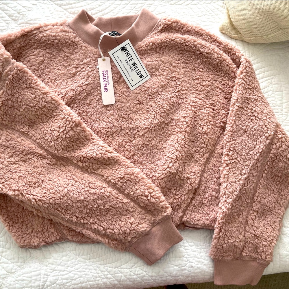 NBW Love Tree Faux Fur crop sweatshirt